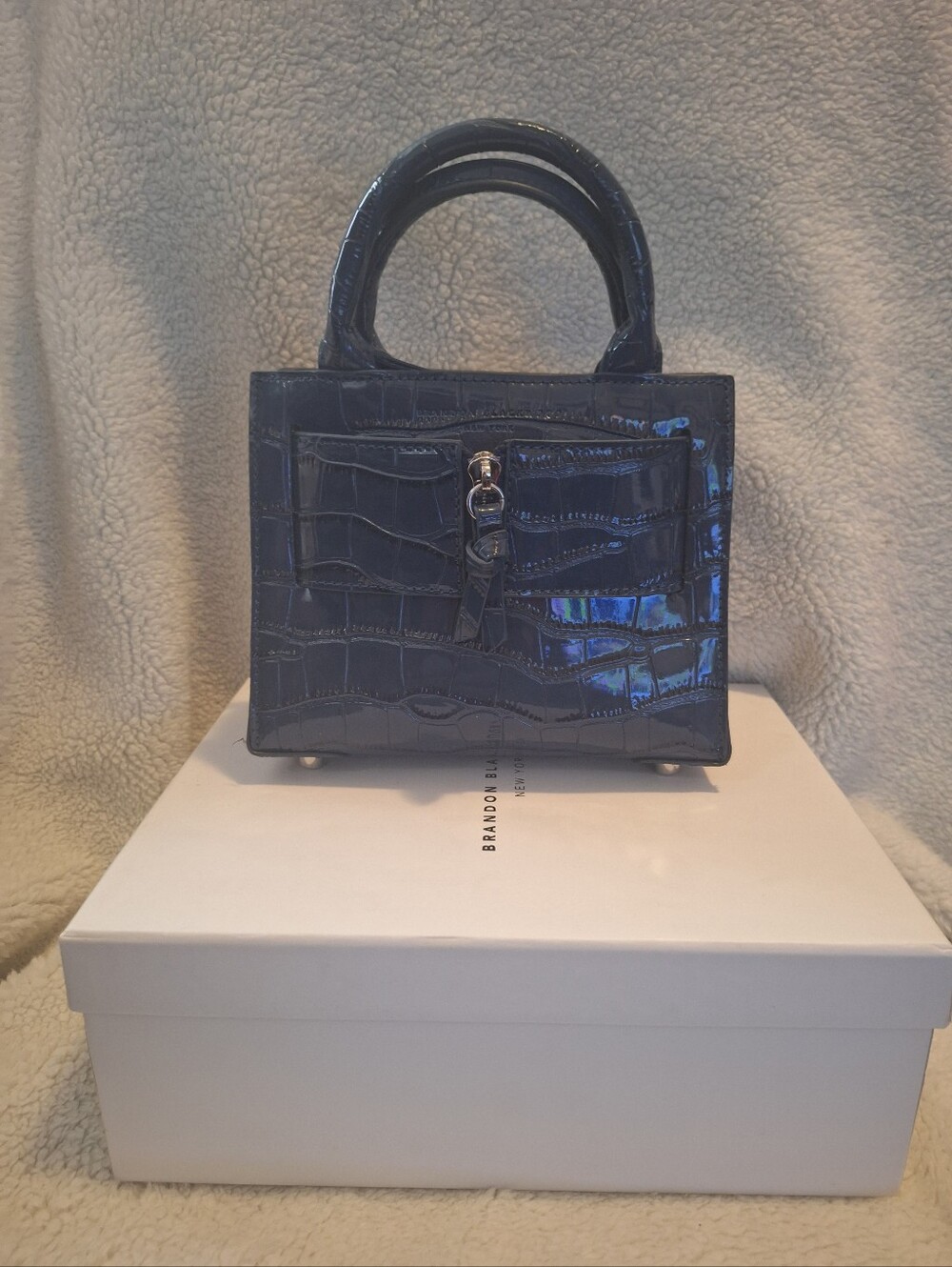 Brandon Blackwood Mini Kuei Navy Croc-Embossed Bag - Picture 2 of 15